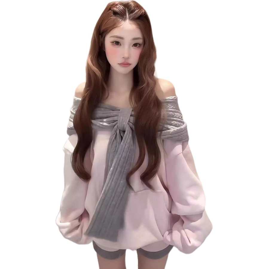 VENICEW Sweatshirts Women's Pink Hooded Moderate Mock Two Piece