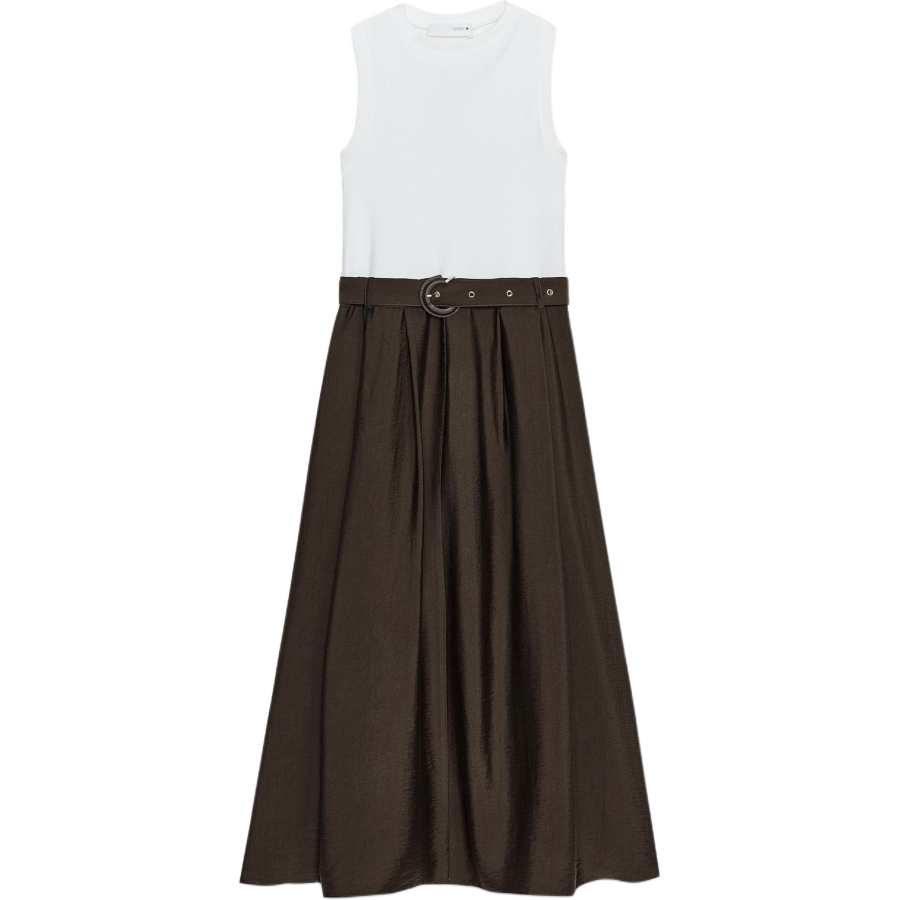 ZARA Sleeveless Dresses Women's Brown White Moderate Long Skirt