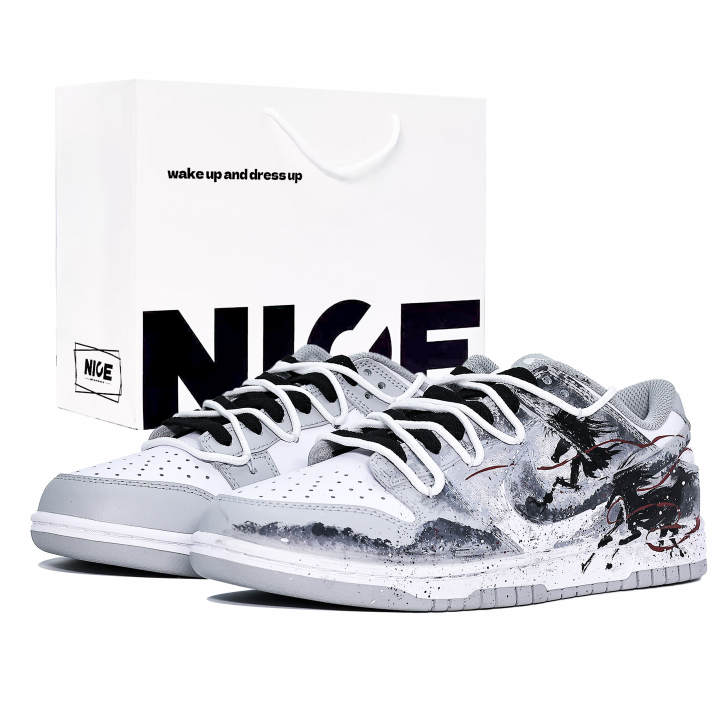 Nike Nike Dunk Slip Resistant Abrasion Resistant Low top Skateboard Shoes Unisex Gray White Black