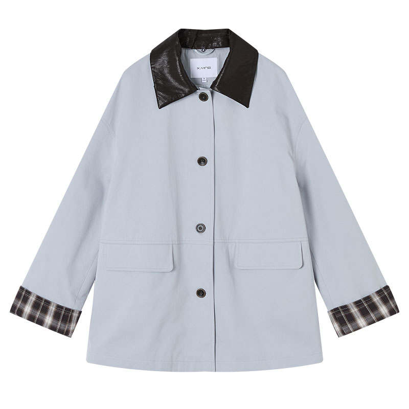 XIANGYING Trench Coats Women's Nautical Blue Lapel Moderate Other