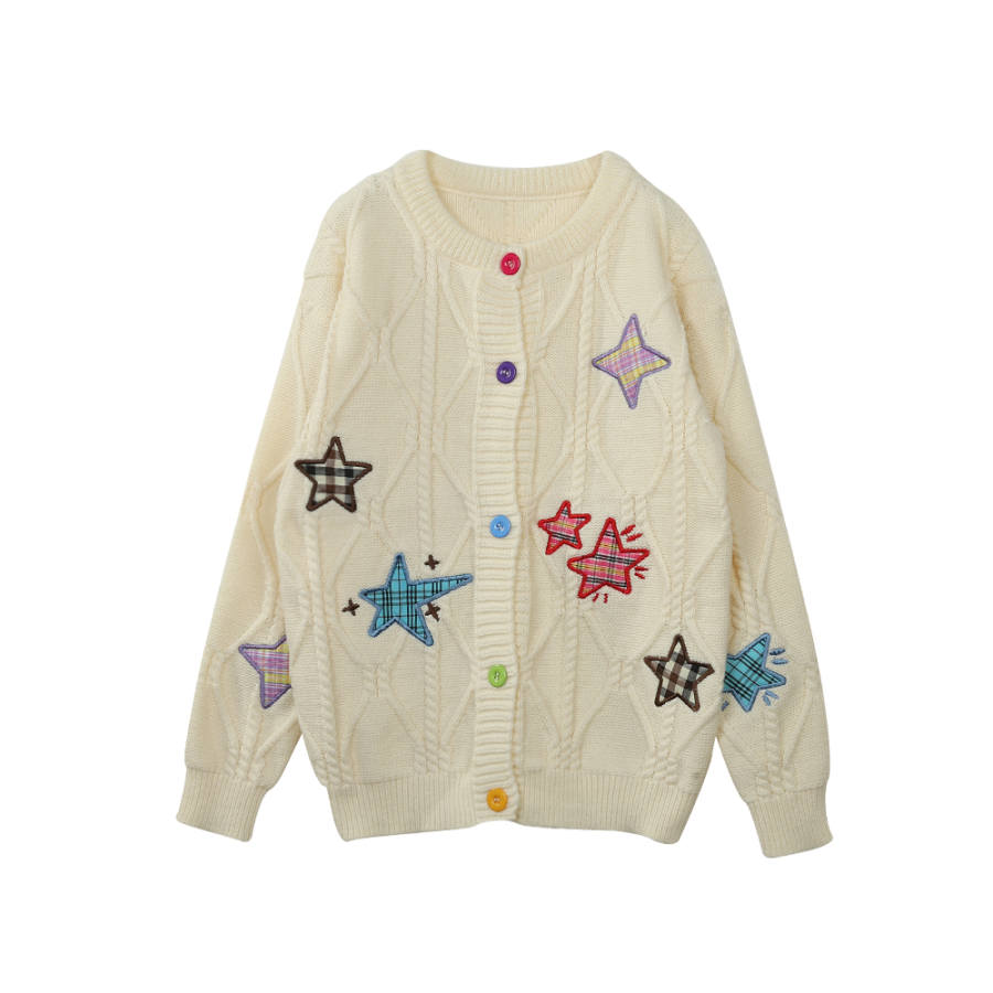 JUFU Knitwear Women's Crew Neck Moderate Cardigan