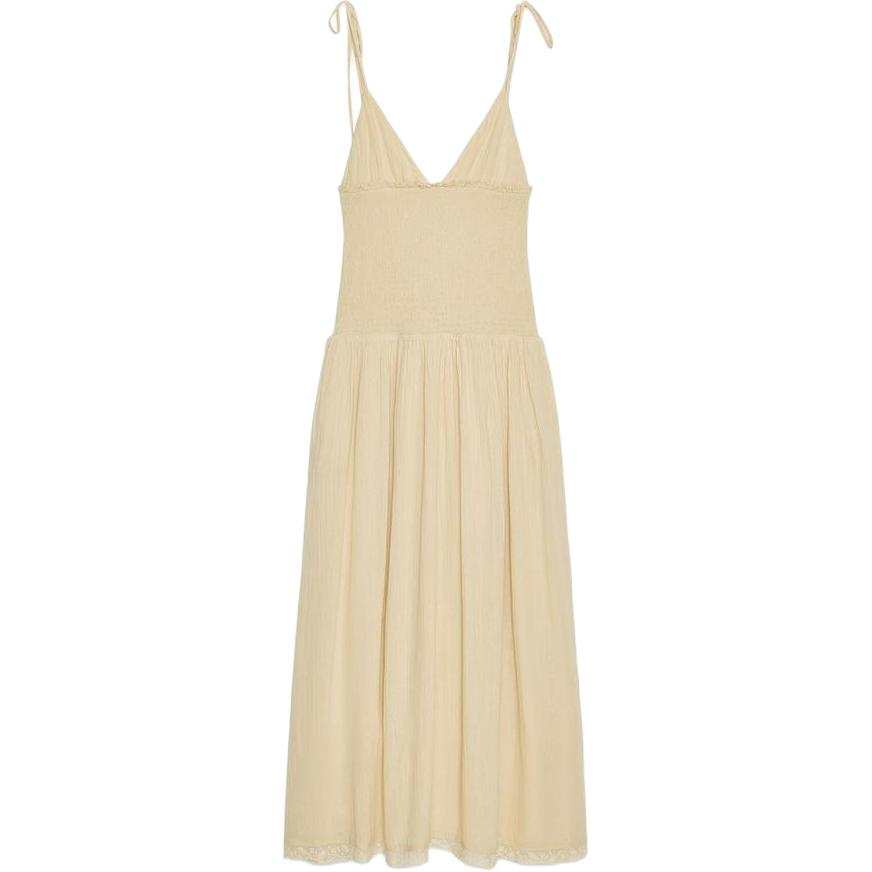 ZARA Slip Dresses Women's Beige V Neck Moderate Long