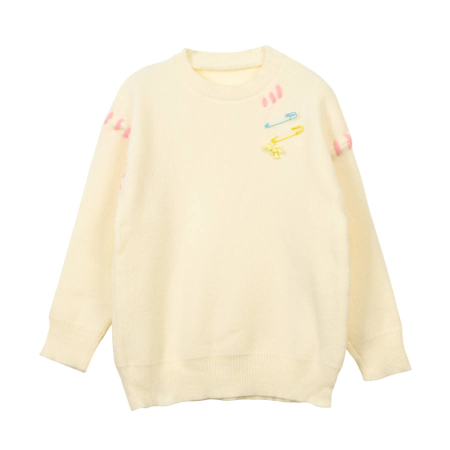 JUFU Knitwear Women's Beige Yellow Crew Neck Moderate