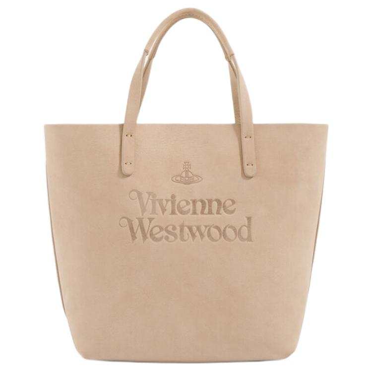 Vivienne Westwood Studio Cow Leather Tote Bag, Shopping Bag, Shoulder Bag Small Women's Beige