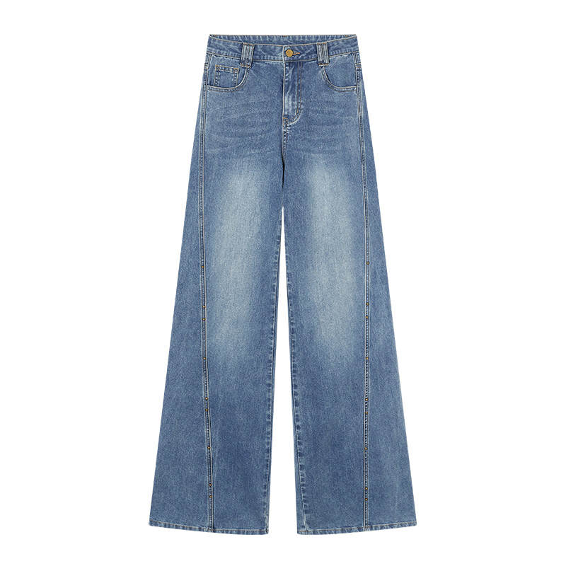 XIANGYING Jeans Women's Nautical Blue Moderate Wide Leg Pants