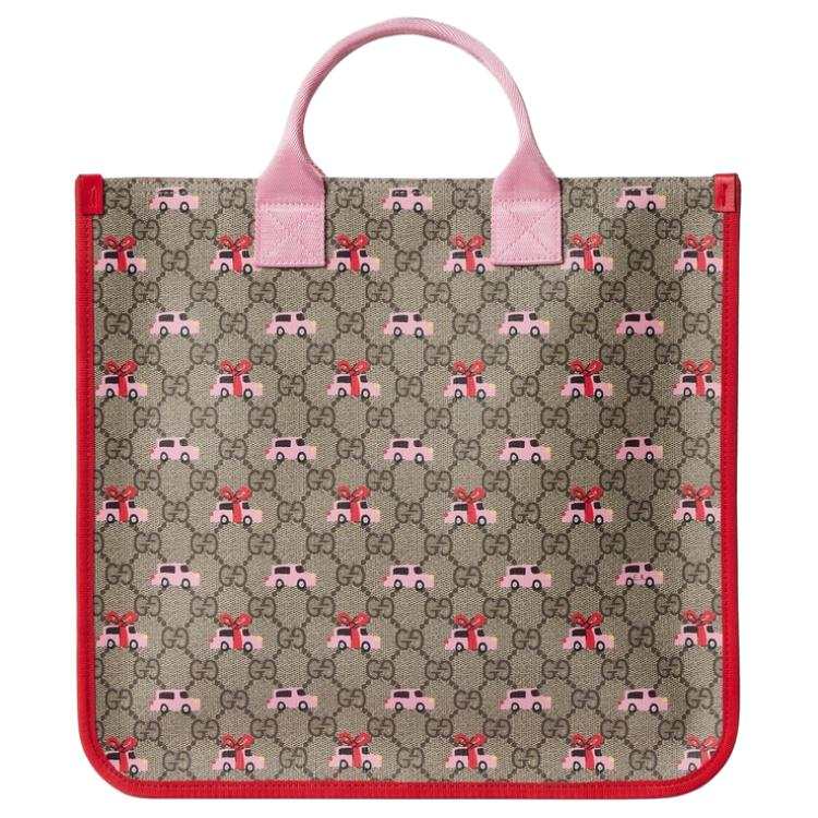 GUCCI GG Supreme Nylon Tote Handbag Kids' Beige & Brown & Red