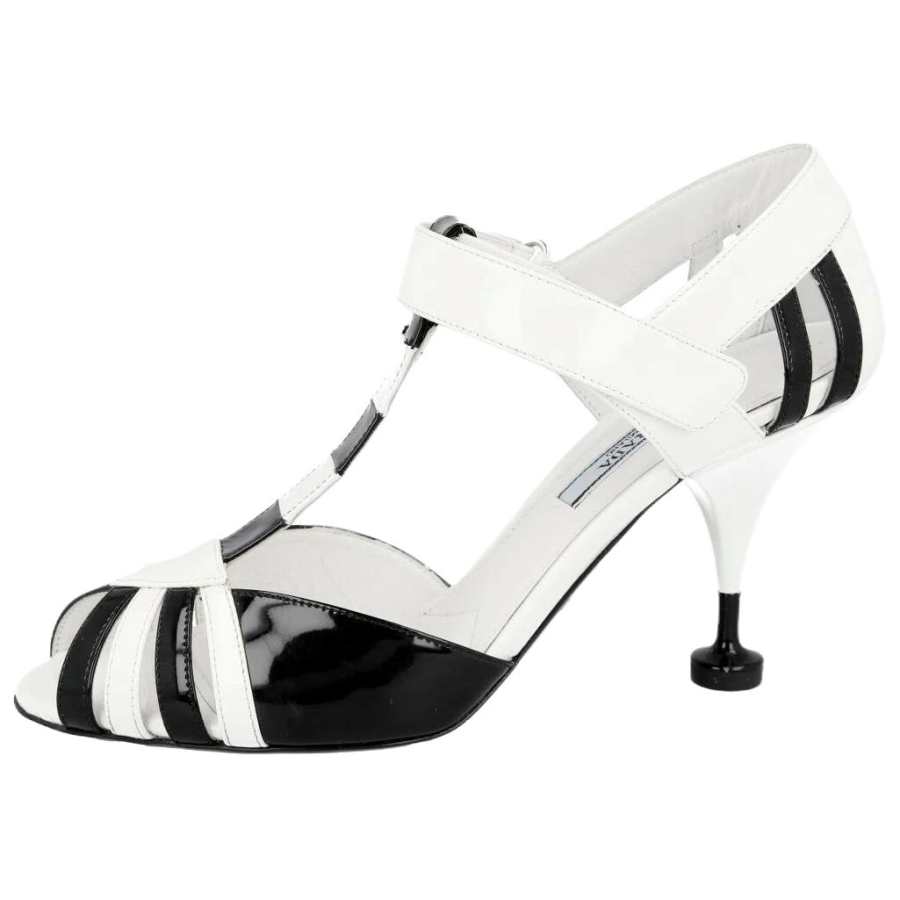 PRADA PRADA Patent Leather Flared Heel High Heels Women's White