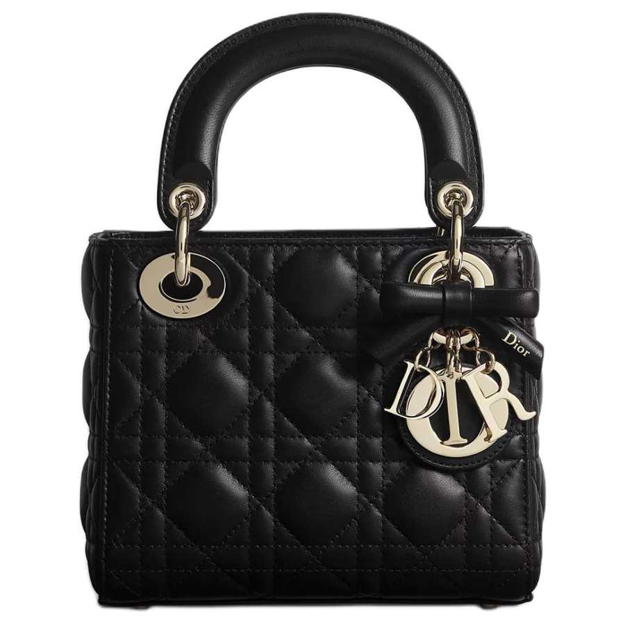 DIOR Lady Dior Sheepskin Handbag Mini Women's Black