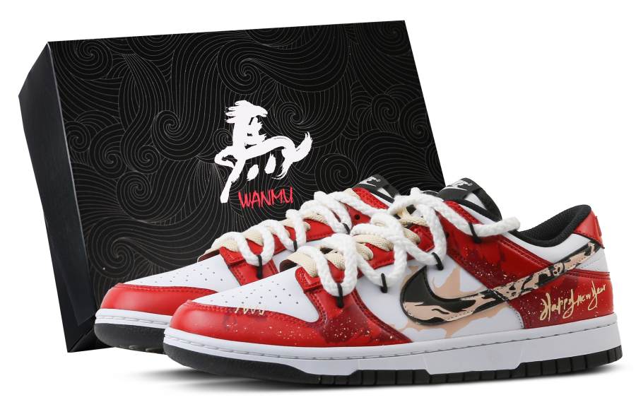 Nike Nike Dunk Good Fortune And Prosperity Slip Resistant Abrasion Resistant Low top Skateboard Shoes Unisex White Red