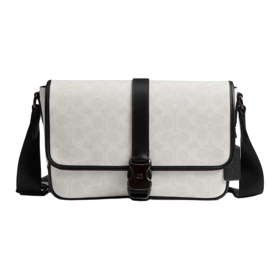 COACH League Artificial Leather With Cow Leather Crossbody Bags Large Men's White & Black