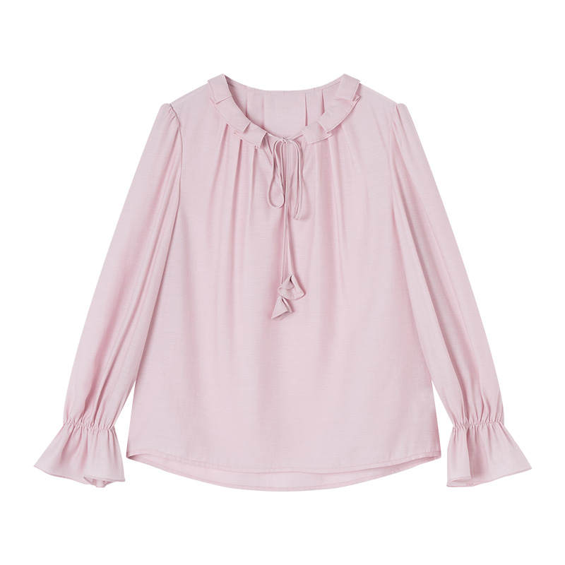 XIANGYING Shirts Women's Pink Purple Ruffle Collar Moderate Shirt