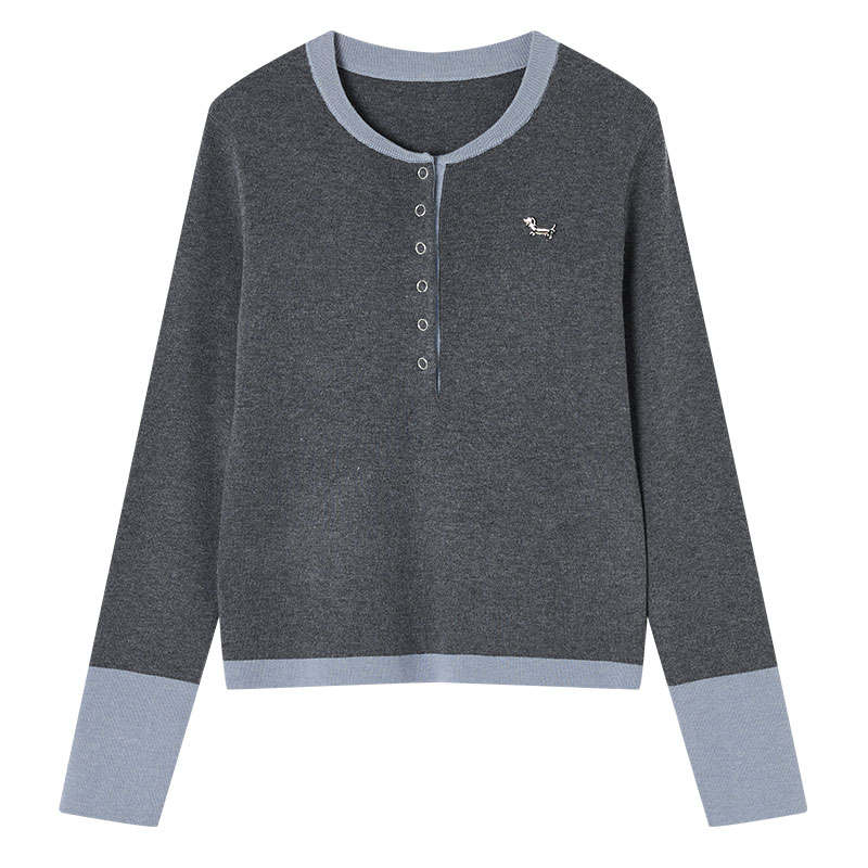 XIANGYING Knitwear Women's Medium Gray Crew Neck Moderate Mock Two Piece