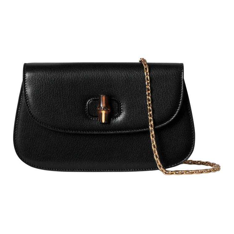 GUCCI Bamboo 1947 Grain Soft Leather Clutch Women's Black