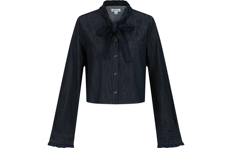 URBAN REVIVO Shirts Women's Blue Stand Collar Moderate Denim