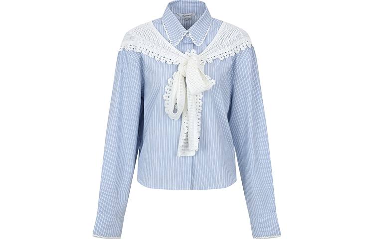 URBAN REVIVO Shirts Women's Blue Stripes Lapel Moderate Shirt