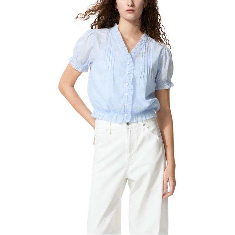 UNIQLO SS26 Shirts Women's Light Blue V Neck Thin
