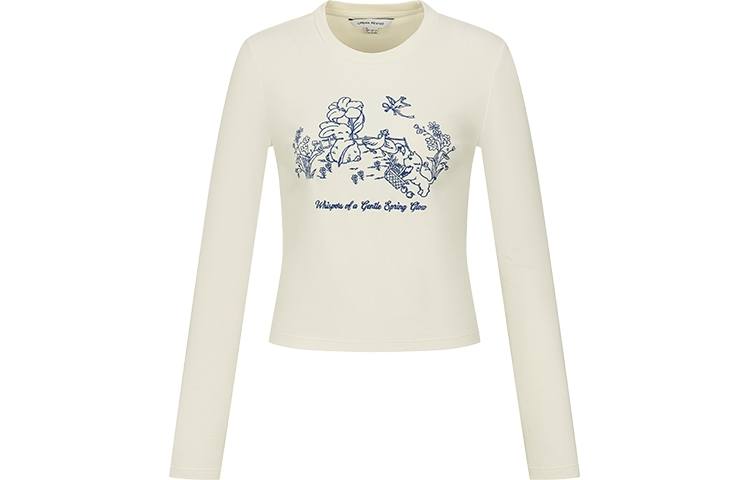 URBAN REVIVO T Shirts Women's Ecru Crew Neck Thickened Nipped In Waist