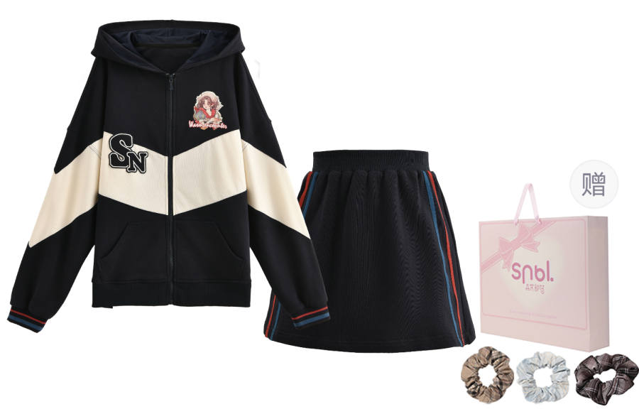 SNBL Two Piece Skirt Sets Women's Hooded Moderate Short
