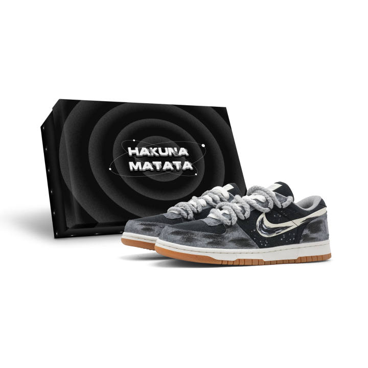 Nike Nike Big Night Mist Graffiti Box Included Slip Resistant Abrasion Resistant Low top Skateboard Shoes Men's Black Gray