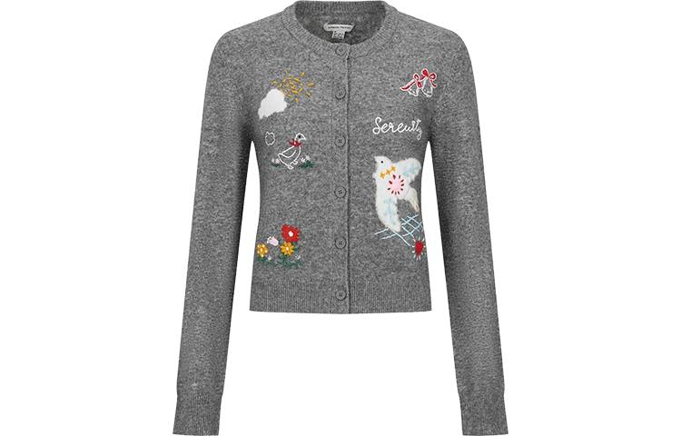 URBAN REVIVO Sweaters Women's Cool Gray Crew Neck Moderate Cardigan