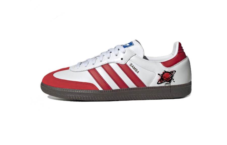 Adidas Custom Adidas Samba OG Crimson Planet Abrasion Resistant Slip Resistant Low top Skateboard Shoes Unisex Red White