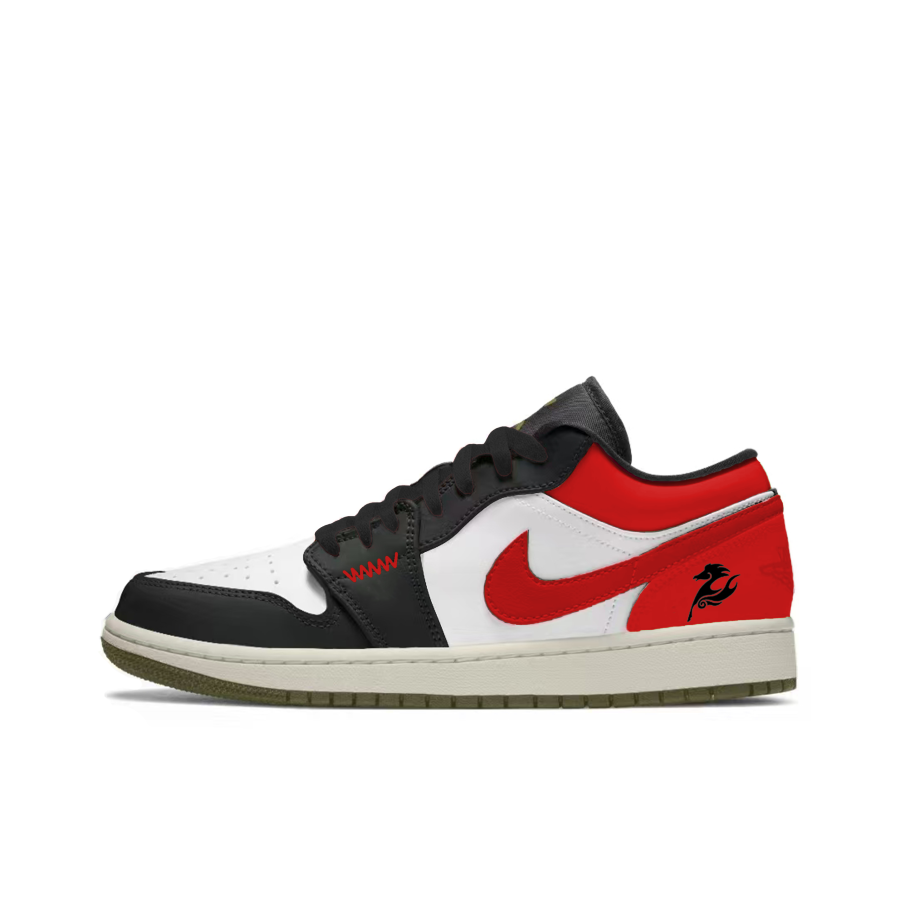 Jordan Jordan Air Jordan 1 Bright Future Slip Resistant Abrasion Resistant Low top Children's Basketball Shoes Black White Red