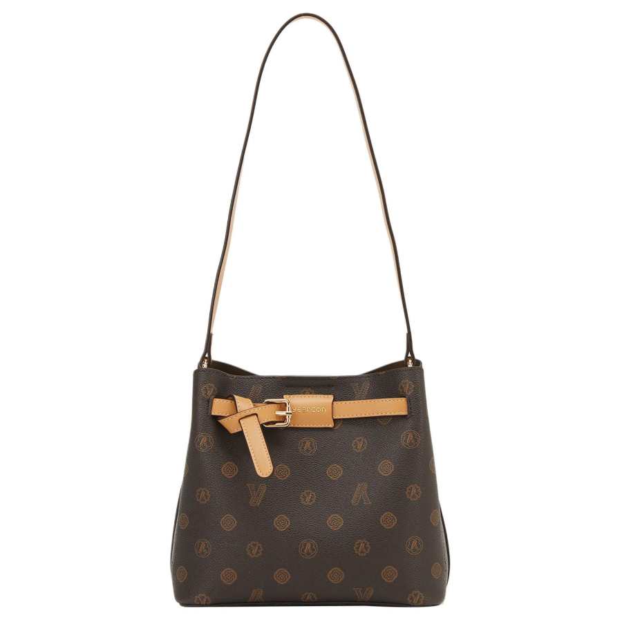 YEARCON Artificial Leather Bucket Bag, Shoulder Bag Large Women's Dark Coffee & Apricot