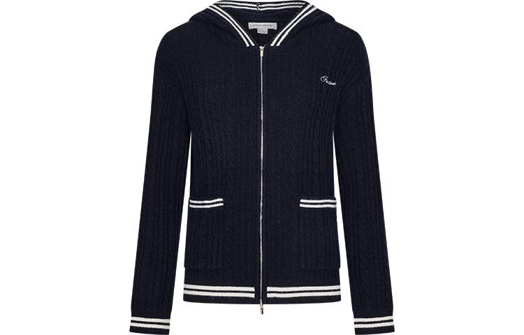URBAN REVIVO Knitwear Women's Navy Blue Hooded Moderate Cardigan