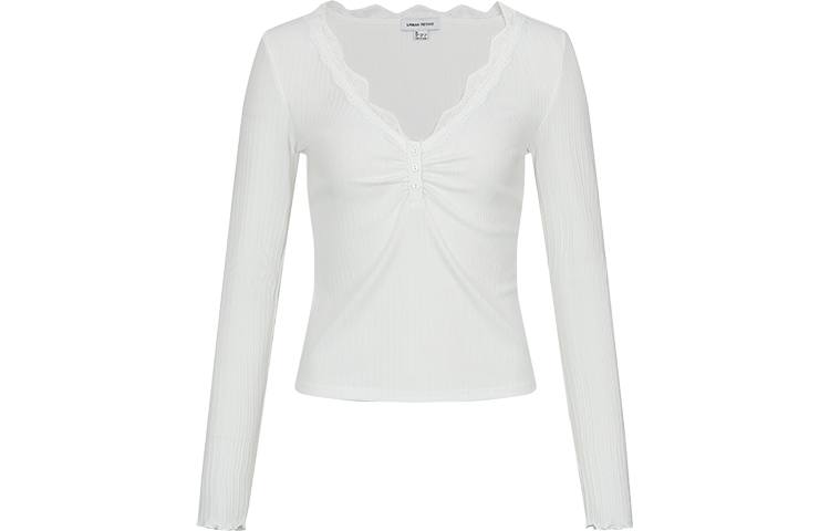 URBAN REVIVO T Shirts Women's White V Neck Moderate Nipped In Waist