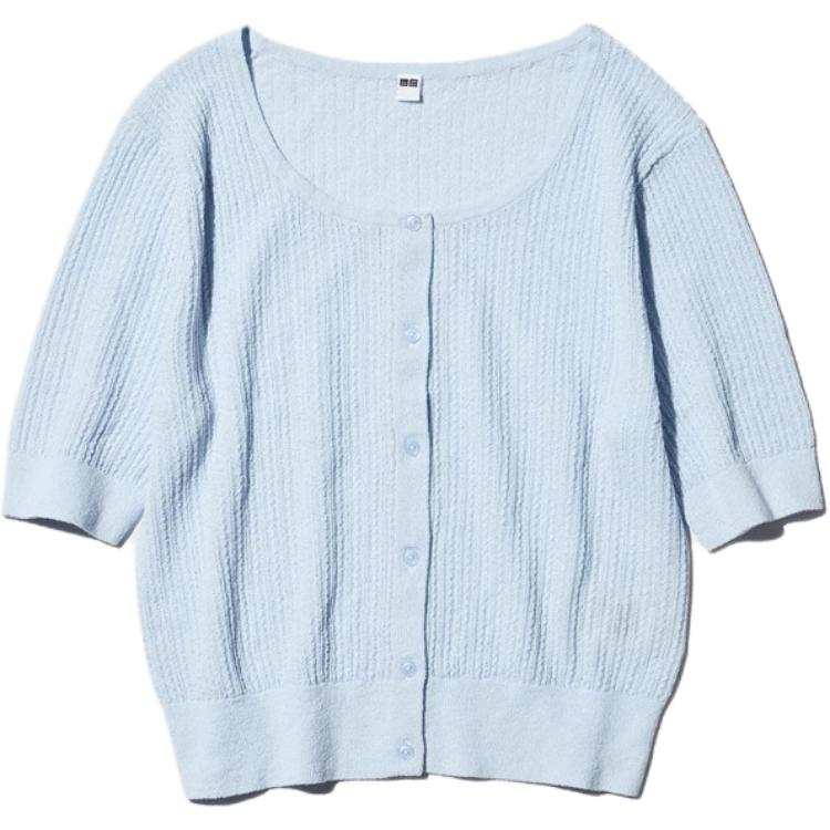 UNIQLO SS26 Knitwear Women's Light Blue Crew Neck Moderate Cardigan