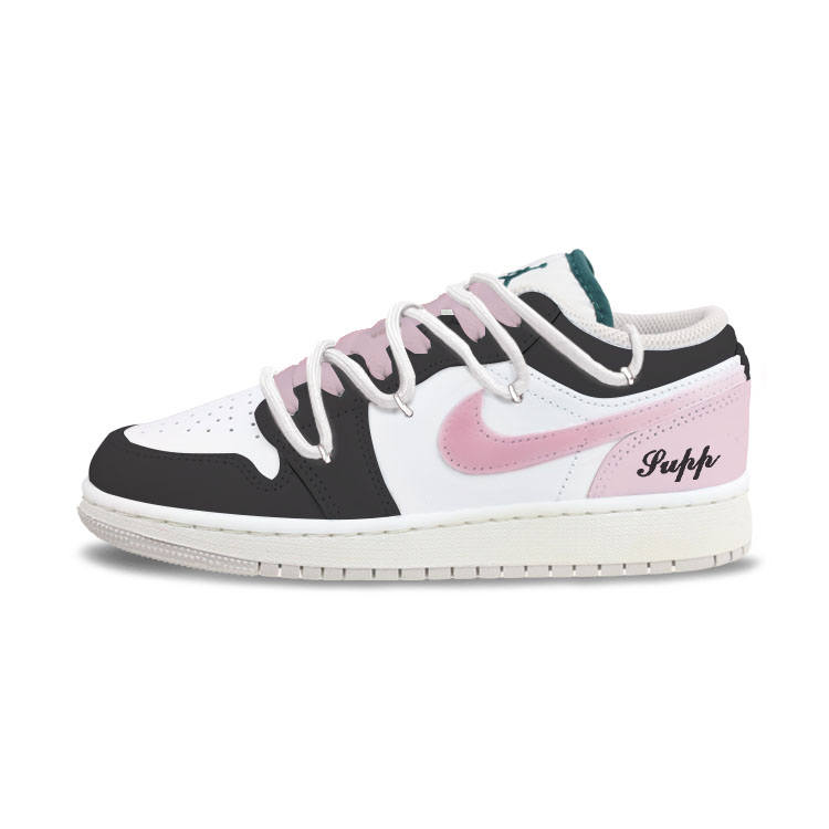 Jordan Jordan Air Jordan 1 Black Pink Cream Puff Leather Slip Resistant Abrasion Resistant Slip Resistant Abrasion Resistant