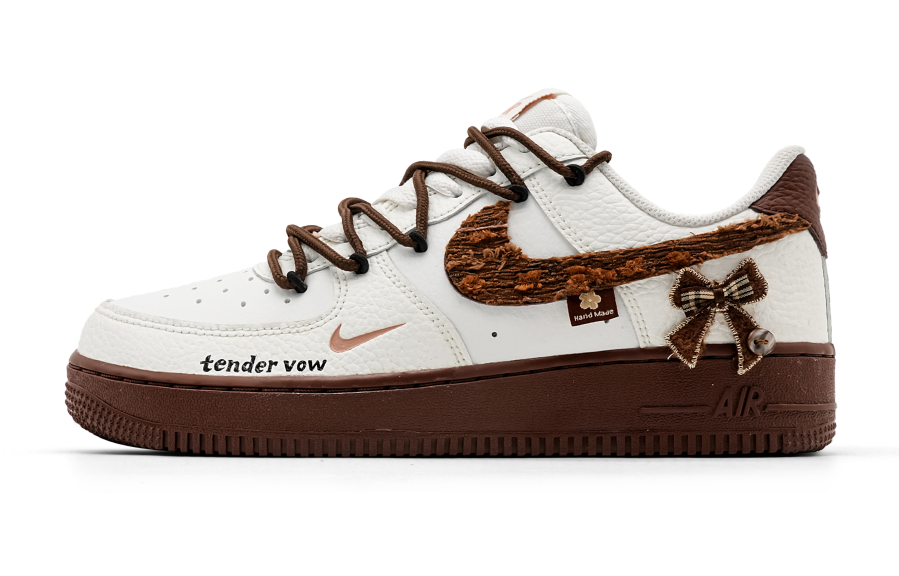 Nike Nike Air Force 1 Flower Rain Wear resistant And Lightweight Low top Skateboard Shoes Women's White Brown
