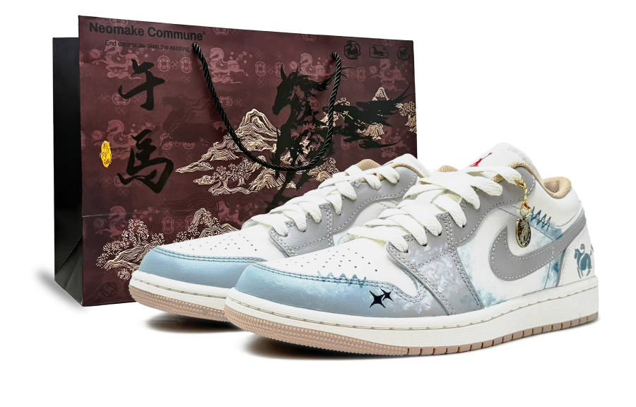 Jordan Jordan Air Jordan 1 Let The Horse Come Over LK Black Leather Slip Resistant Abrasion Resistant Low top