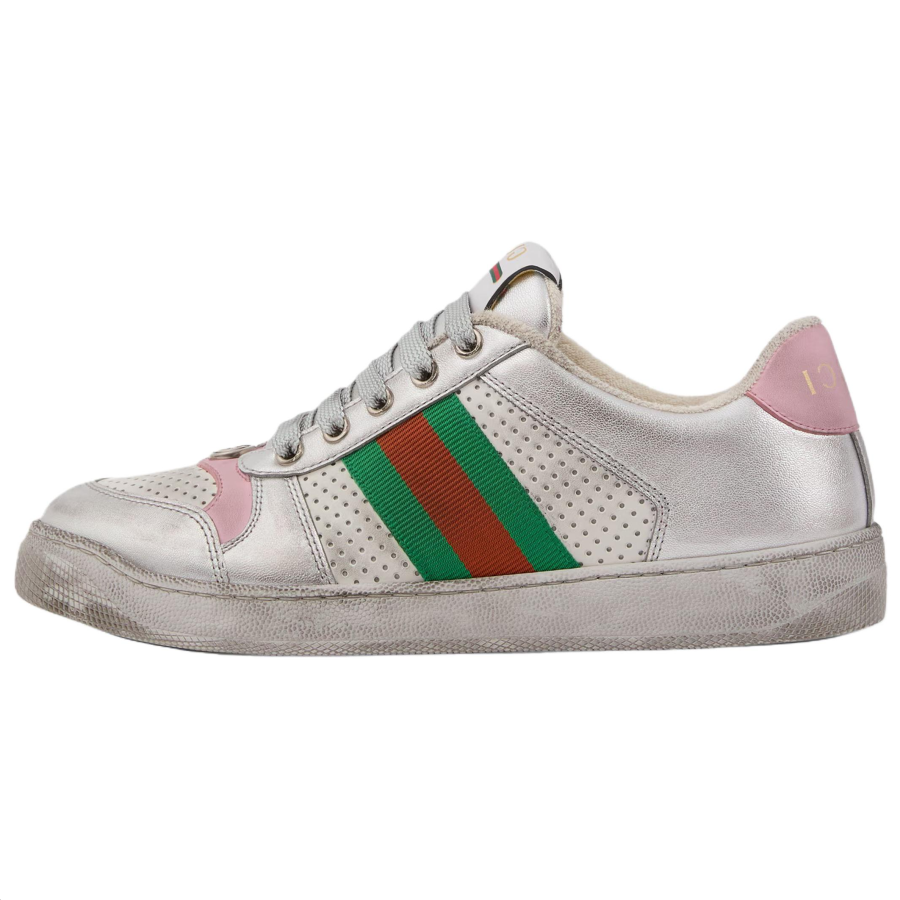 GUCCI Screener La Famiglia Leather Low top Skateboard Shoes Women's Silver