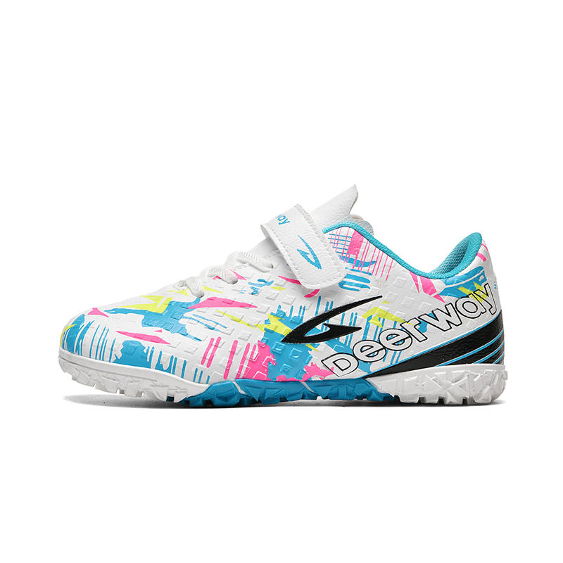 DEERWAY Lightweight Cushioning Slip Resistant Low top Kids' Soccer Shoes White Blue Pink Kids'