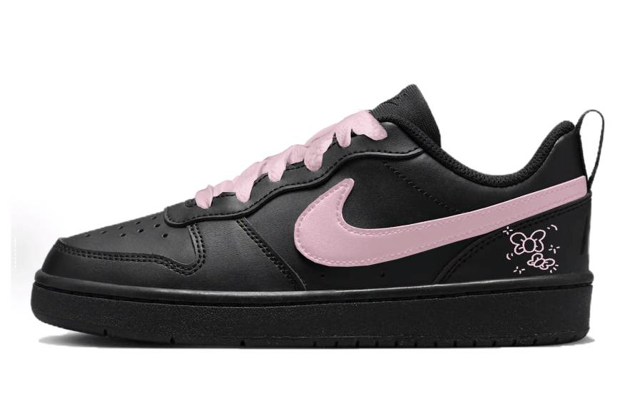 Nike Nike Court Borough Gray Pink Butterfly Fly Low top Kids' Skateboarding Shoes Black Pink Teenagers