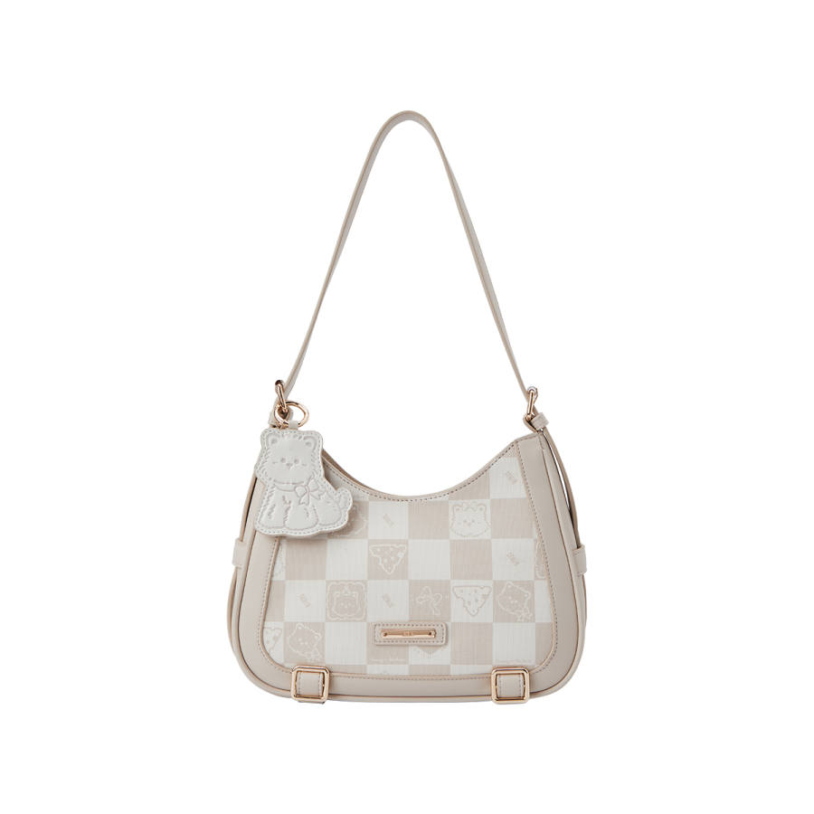 Semir Synthetic Leather Shoulder Bag Medium Women's Ecru/Walnut Brown/Dream Pink/Black
