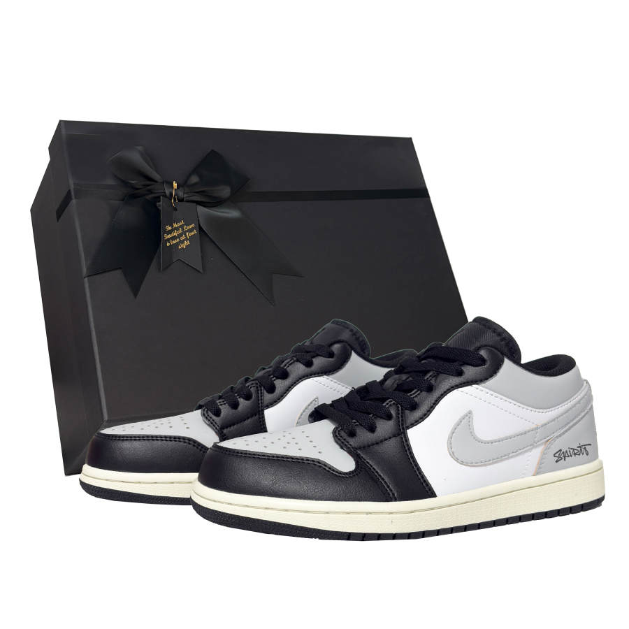 Jordan Jordan Air Jordan 1 Gray Trace Ghost Slip Resistant Abrasion Resistant Low top Children's Basketball Shoes Gray Black