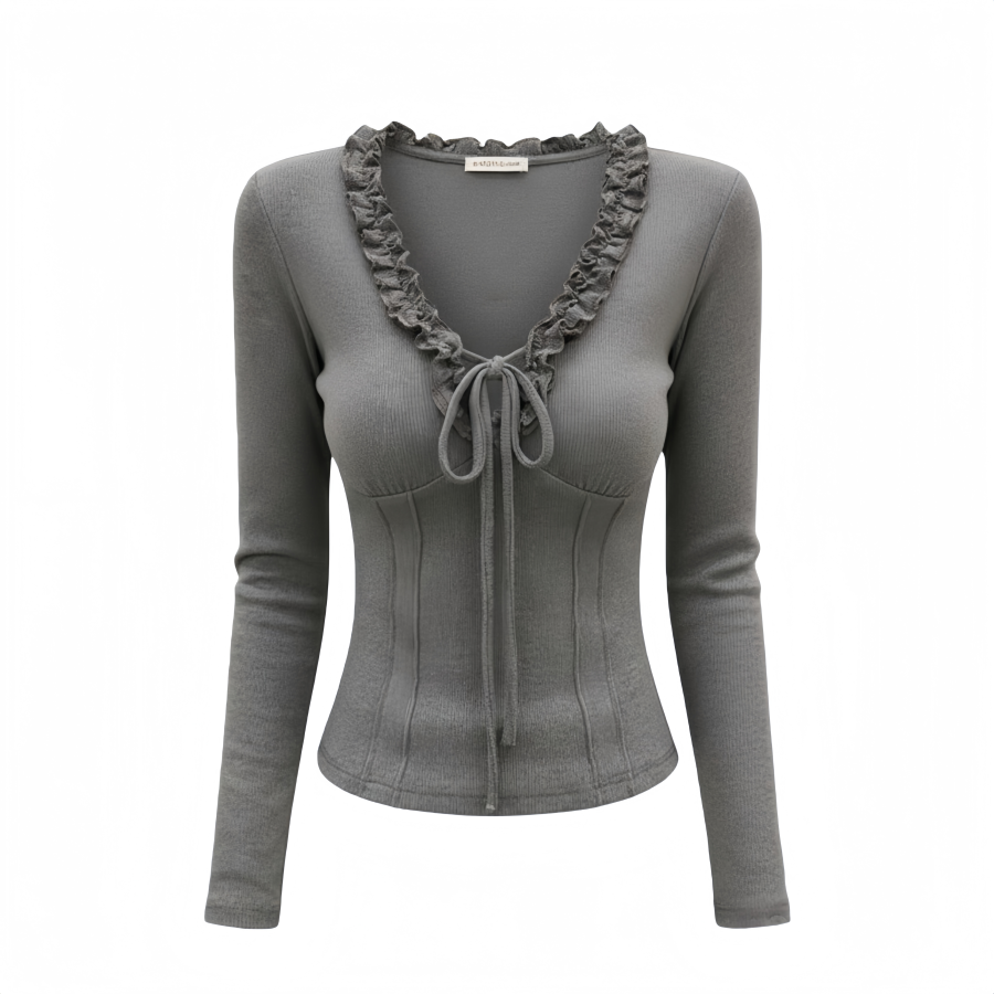 Sugarfunk T Shirts Women's Gray V Neck Moderate Nipped In Waist