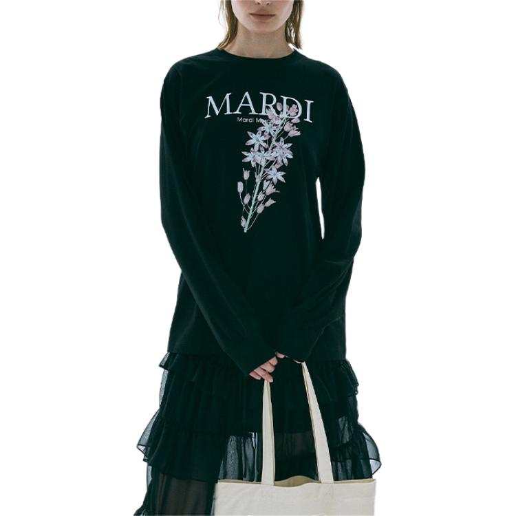 MARDI MERCREDI Lily T Shirts Women's Black Crew Neck Moderate Straight Fit