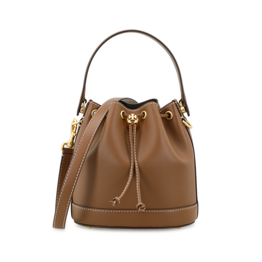 TORY BURCH T Monogram Leather Bucket Bag, Shoulder Bag, Crossbody Bag, Handbag Regular Women's Brown