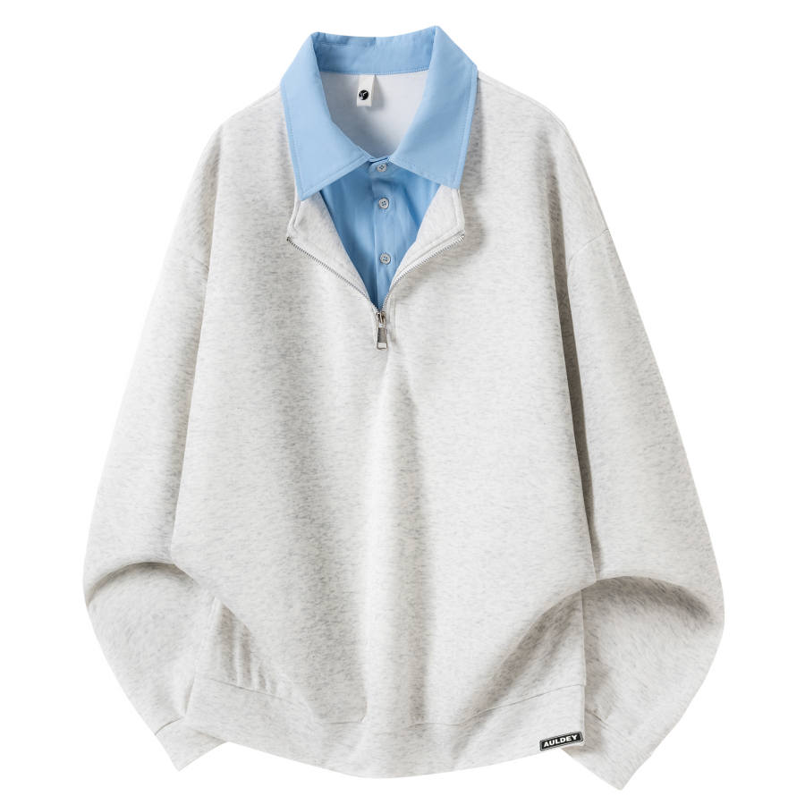 AULDEY AULDEY Sweatshirts Unisex Shirt Collar Moderate Mock Two Piece