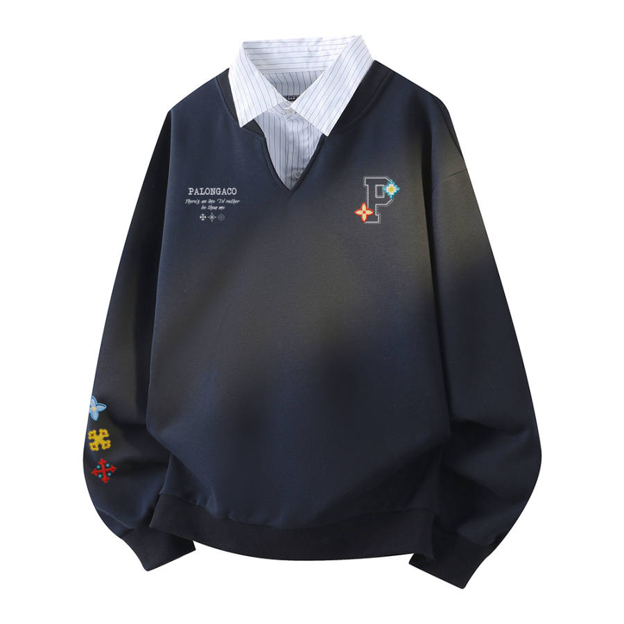 PAL ONGACO Sweatshirts Unisex Shirt Collar Moderate Mock Two Piece