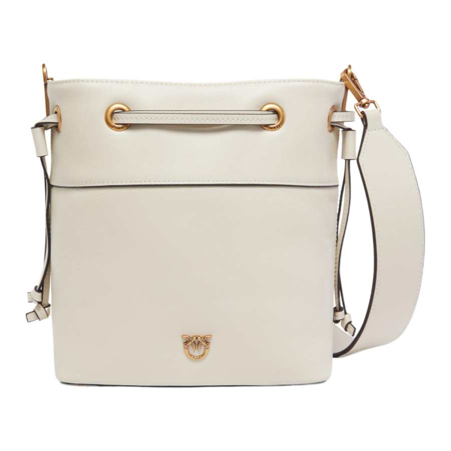 PINKO With Cow Leather And Polyurethane Leather Bucket Bag, Shoulder Bag, Crossbody Bag Small Women's White