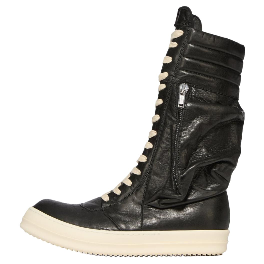 RICK OWENS RICK OWENS/RO TEMPLE Cargo Geobasket Sheepskin High top Skateboard Shoes 3.5cm Men's Black