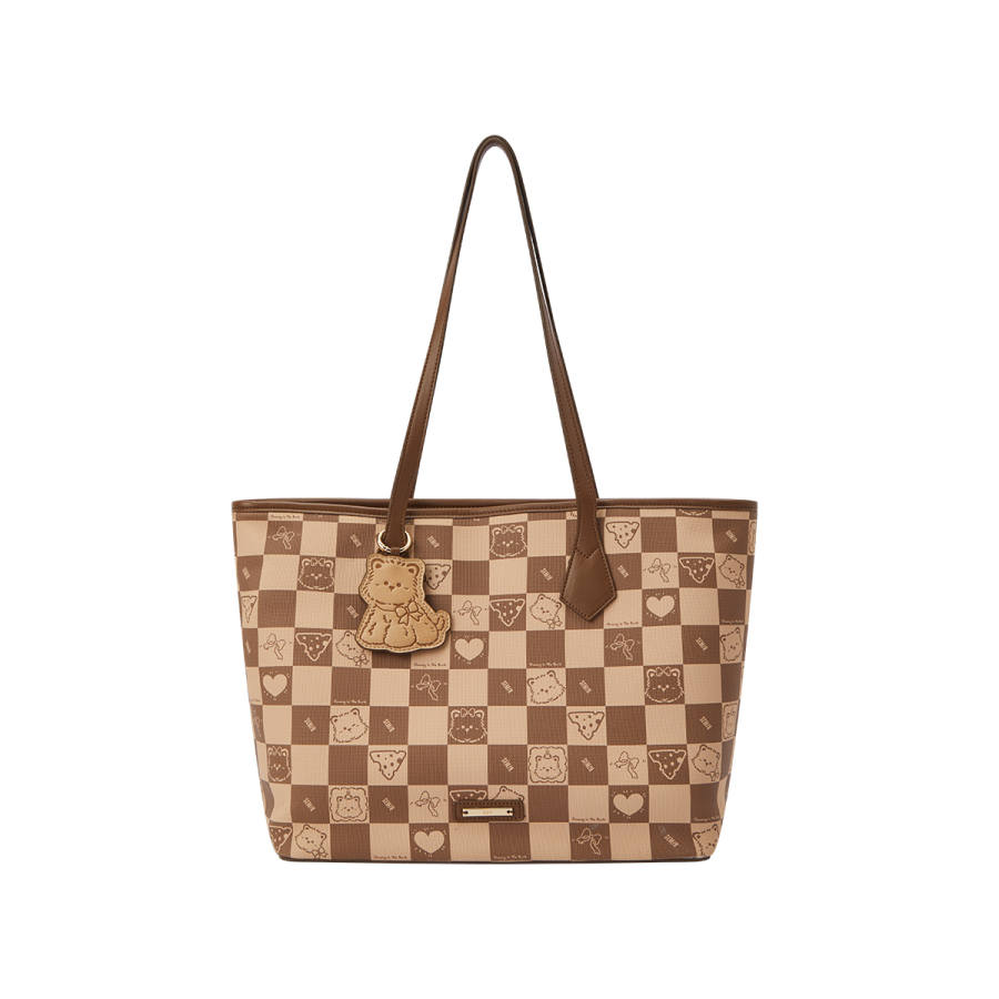 Semir Synthetic Leather Shoulder Bag Regular Women's Ecru/Walnut Brown/Dream Pink