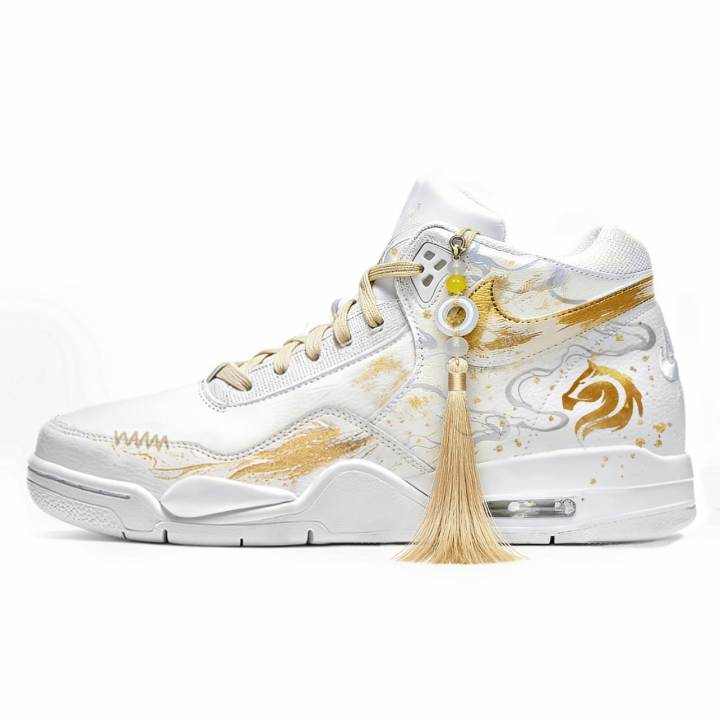 Nike Nike Flight Legacy Golden Junyun You 2 Mid top Vintage Basketball Shoes Men's White Gold