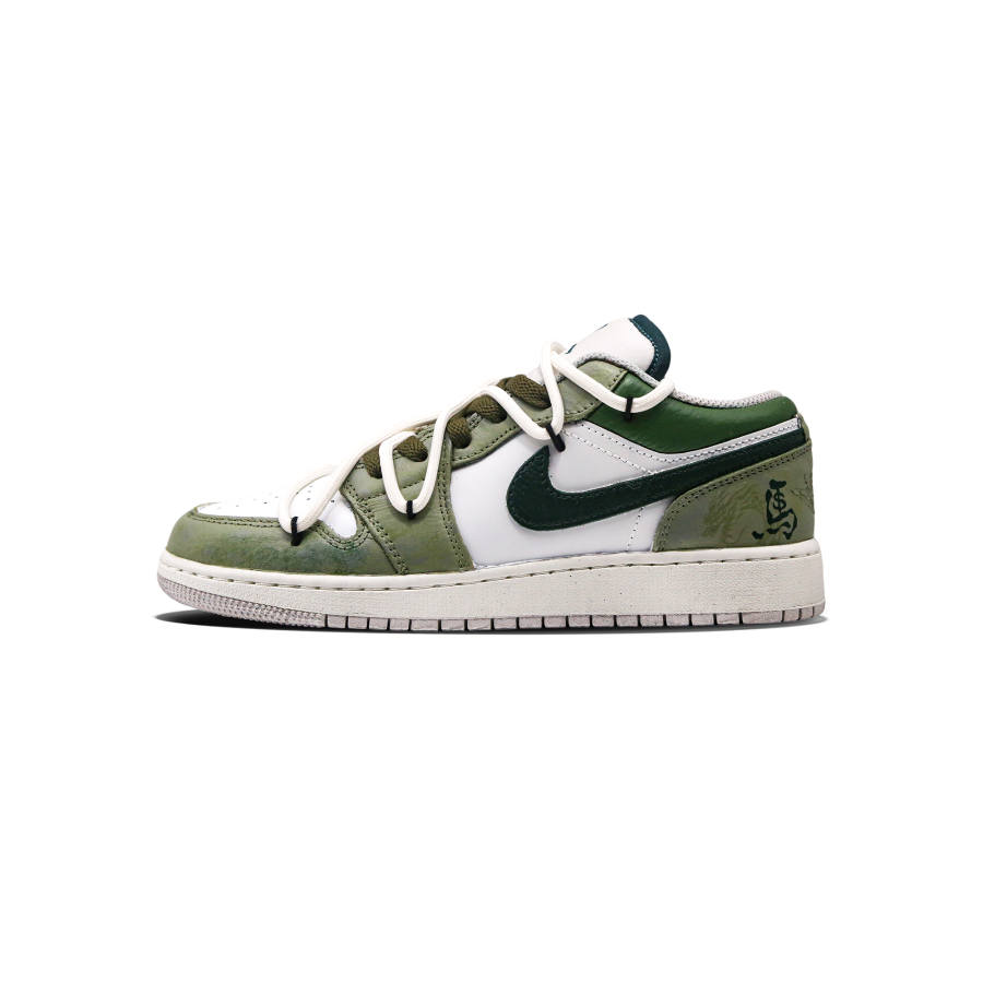 Jordan Jordan Air Jordan 1 Olive Leather Abrasion Resistant Slip Resistant Low top Children's Basketball Shoes Green Teenagers