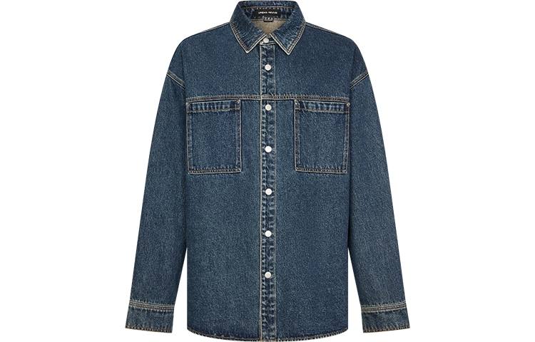 URBAN REVIVO Shirts Men's Blue Polo Collar Moderate Denim