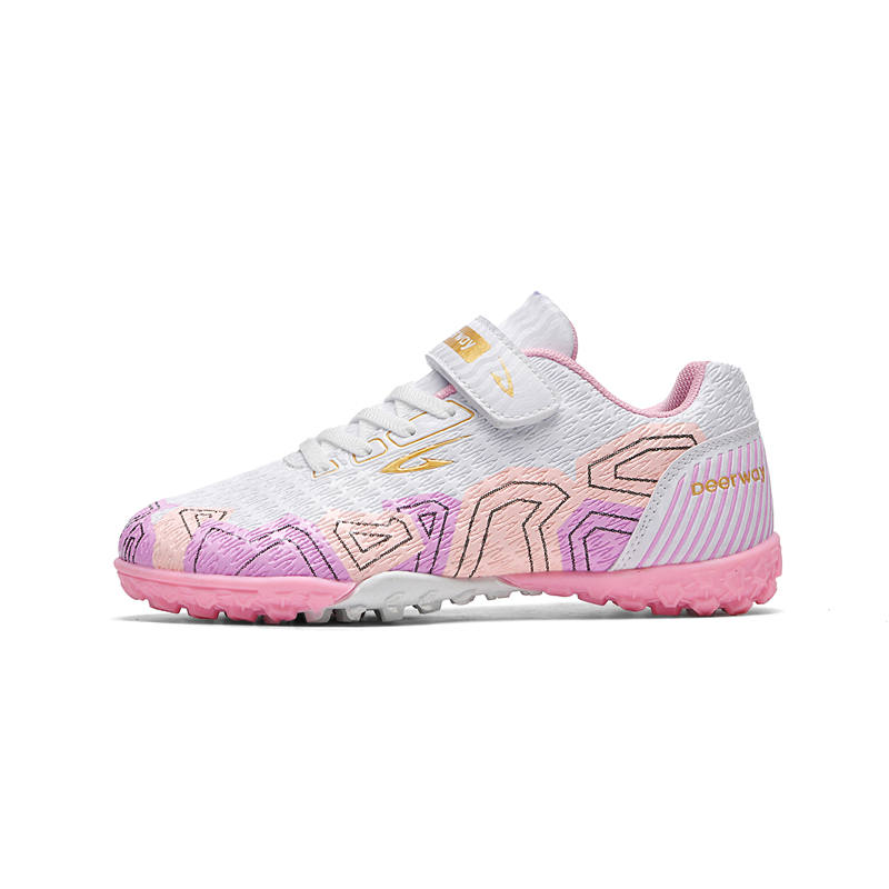 DEERWAY Lightweight Cushioning Slip Resistant Low top Kids' Soccer Shoes White Pink Kids'